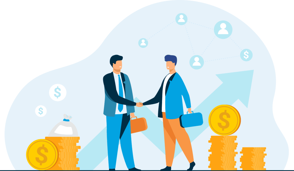 Illustration of two professional men shaking hands after a successful mortgage deal