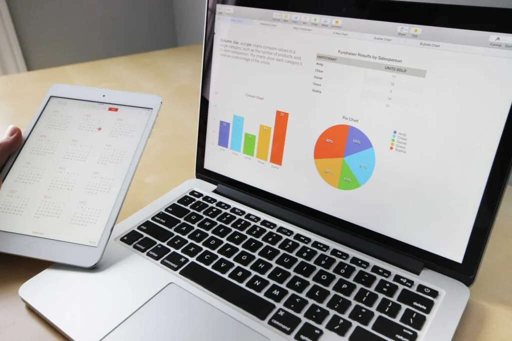 laptop showing charts and data