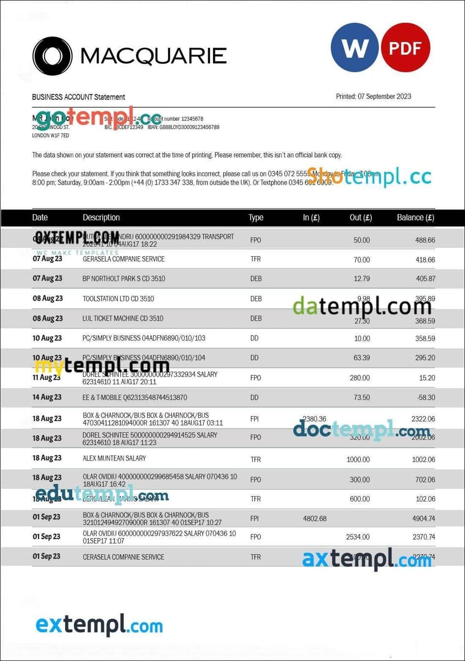 A Macquarie bank statement required by the best Mortgage broker in Perth