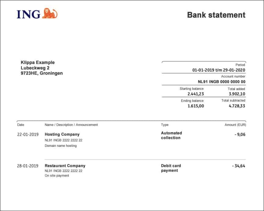 A ING bank statement required by the best Mortgage broker in Perth